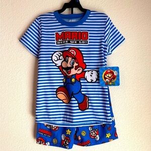 Nintendo Mario Boys  Striped Blue Short Sleeve and Shorts Pajama Set size XS-4/5